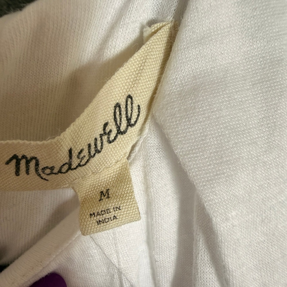 Madewell White Cotton Pleated Bubble Hem Sleeveless Tank Top Medium Keyhole Back - Picture 4 of 6